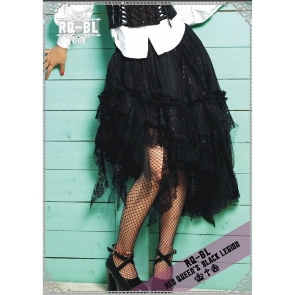 Red Queen's Black Legion Skirt Womens Free Size Black Gothic Lace Asymmetrical